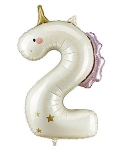 BALON FOLIOWY CYFRA 2 JEDNOROŻEC 93CM