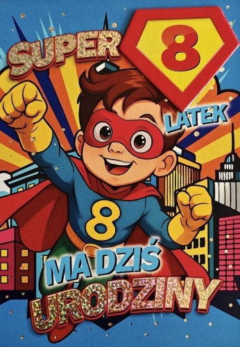 Karnet Urodziny 8 chłopiec - Superbohater