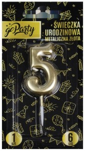 ŚWIECZKA URODZINOWA 5 METALICZNA ZŁOTA