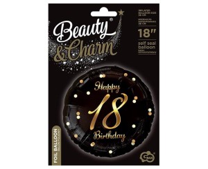 BALON FOLIOWY HAPPY 18 BIRTHDAY CZARNY 45CM