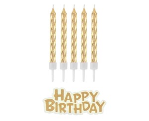 ŚWIECZKI B&C URODZINOWE HAPPY BIRTHDAY ZŁOTE 16SZT