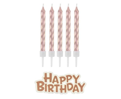 Świeczki B&C Happy Birthday różowo-złote 16szt