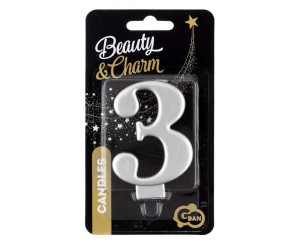 ŚWIECZKA B&C 3 METALIK SREBRNA 8,0CM
