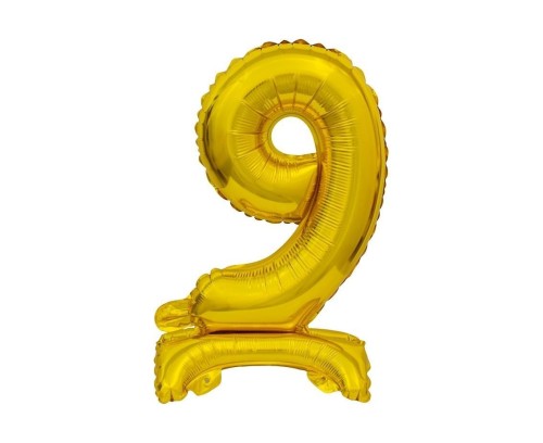 Balon foliowy B&C cyfra 9 stojący złoty 38cm