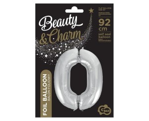 BALON FOLIOWY CYFRA 0 BEAUTY&CHARM SREBRNA 92CM