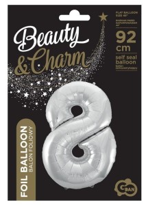 BALON FOLIOWY CYFRA 8 BEAUTY&CHARM SREBRNA 92CM