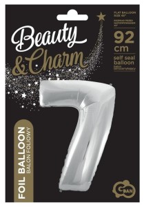 BALON FOLIOWY CYFRA 7 BEAUTY&CHARM SREBRNA 92CM