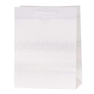 TOREBKA LUX 26X32X12CM BROKAT BIAŁA ROZETTE