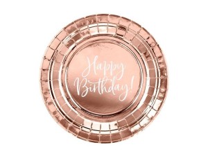 TALERZYKI HAPPY BIRTHDAY! RÓŻOWE ZŁOTO 18CM 6SZT