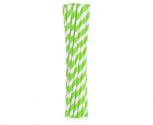 Rurki słomki pap. łamane zielone paski 20cm 12szt