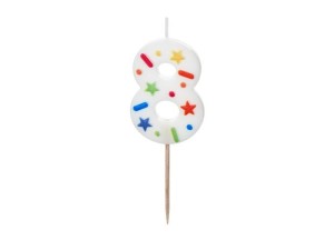 ŚWIECZKA URODZINOWA 8 BIAŁA KONFETTI 5.5CM
