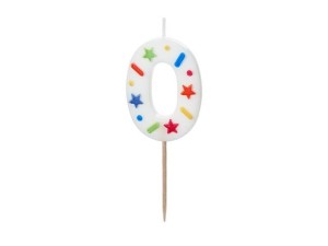 ŚWIECZKA URODZINOWA 0 BIAŁA KONFETTI 5.5CM