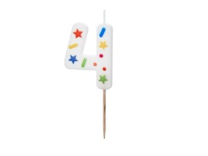 ŚWIECZKA URODZINOWA 4 BIAŁA KONFETTI 5.5CM