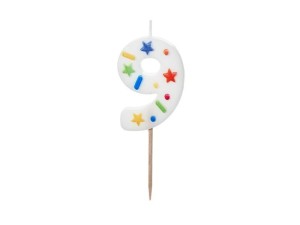 ŚWIECZKA URODZINOWA 9 BIAŁA KONFETTI 5.5CM
