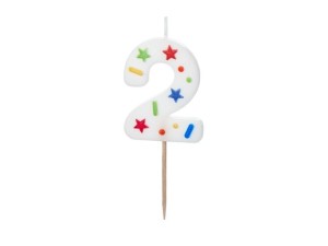ŚWIECZKA URODZINOWA 2 BIAŁA KONFETTI 5.5CM