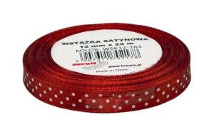 WSTĄŻKA SATYNOWA W KROPKI BRĄZOWA 12MMX22M