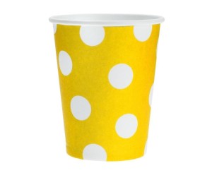 KUBECZKI PAPIEROWE ŻÓŁTE GROSZKI BIAŁE 270ML 6SZT