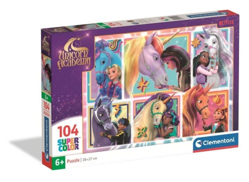 Puzzle 104 Super Kolor Unicorn Academy, Clementoni